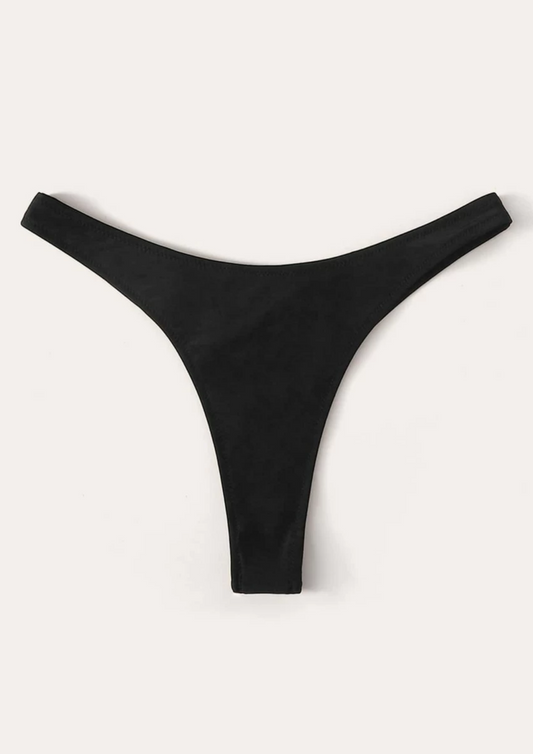 Hot Sale on Black Bikini High Cut Thong Bottoms, we have these gorgeous and high quality Brazilian thong bikini bottoms available for a flawless look that will get you noticed on the beach. The classic triangle black bikini thong is available online.