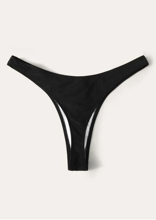 Hot Sale on Black Bikini High Cut Thong Bottoms, we have these gorgeous and high quality Brazilian thong bikini bottoms available for a flawless look that will get you noticed on the beach. The classic triangle black bikini thong is available online.