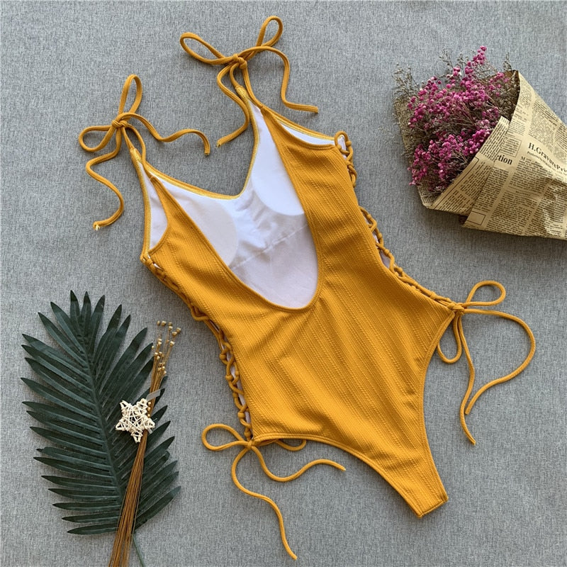 Side Lace Up Monokini -  Sexy Beaches Swimwear