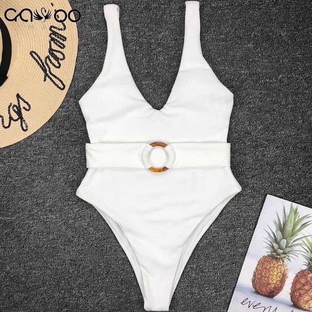 Ribbed High Cut Vintage Monokini -  Sexy Beaches Swimwear