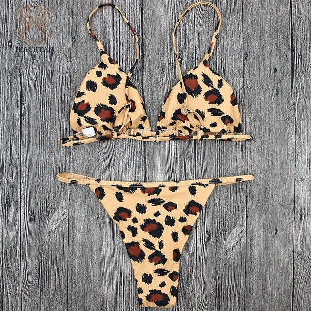 Leopard Print Bikini Thong -  Sexy Beaches Swimwear