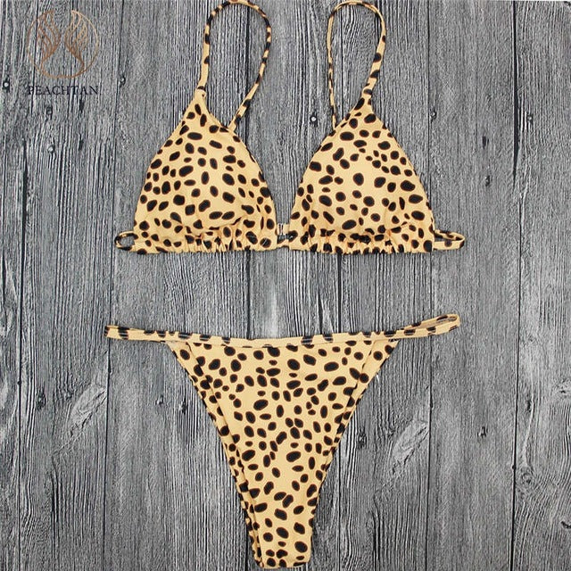 Leopard Print Bikini Thong -  Sexy Beaches Swimwear